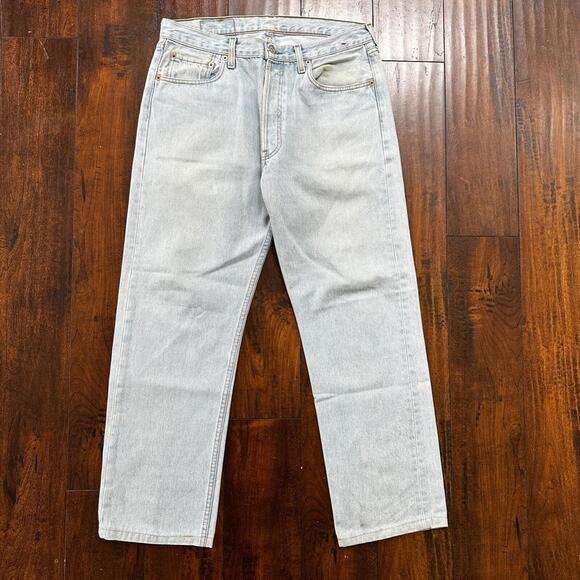 VTG 90s Levis 501 Button Fly 34x30 UK Tag Jeans Light Wash Blue XX